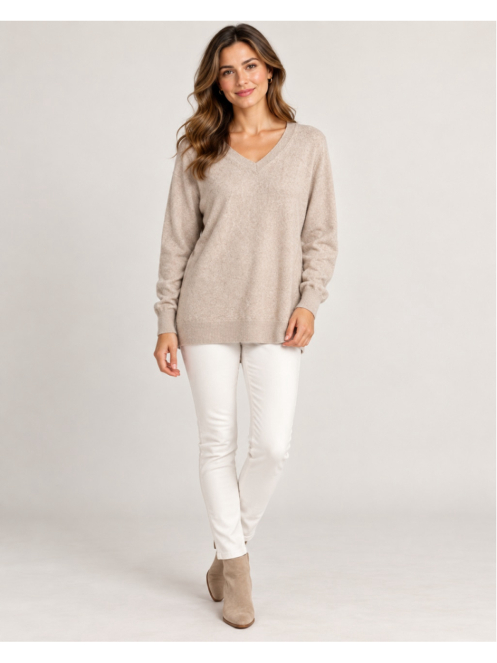 Cashmere Charter Club Luxury 100% Cashmere V-Neck Sweater Size 0X Beige